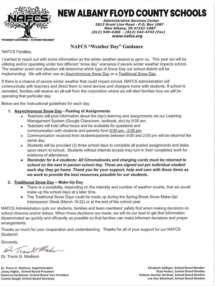 NAFCS Weather Day Guidance Green Valley Elementary